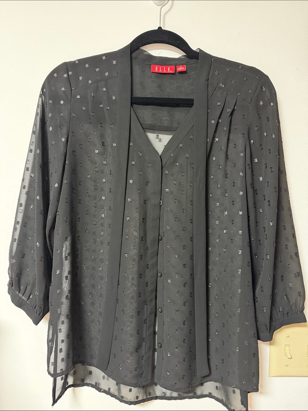 Elle Black Sheer Blouse with Shimmering Dot Detail
